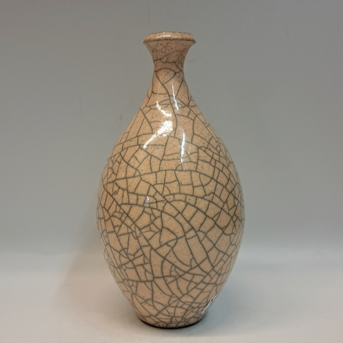 BS-032 Raku Small Bottle-Shape White Crackle 7.5x4x4 $140 at Hunter Wolff Gallery